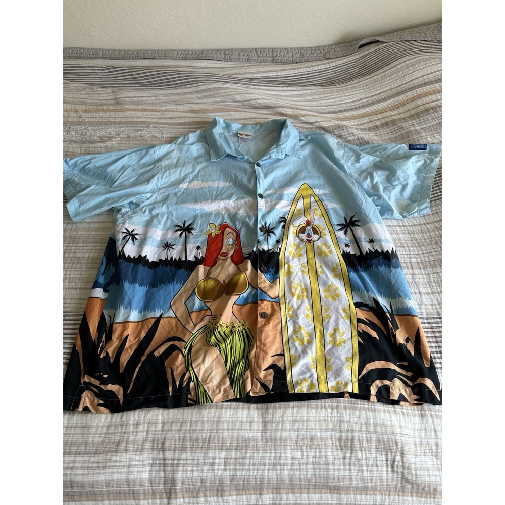 Vintage Disneyland Hang Loose Mens Button Up Shirt Roger Rabbit Jessica Size 3XL